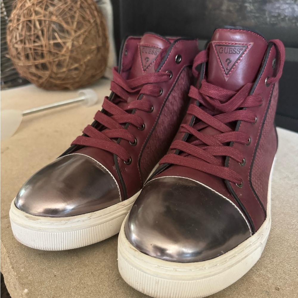 Guess Burgundy High-Top Sneakers with metallic toe